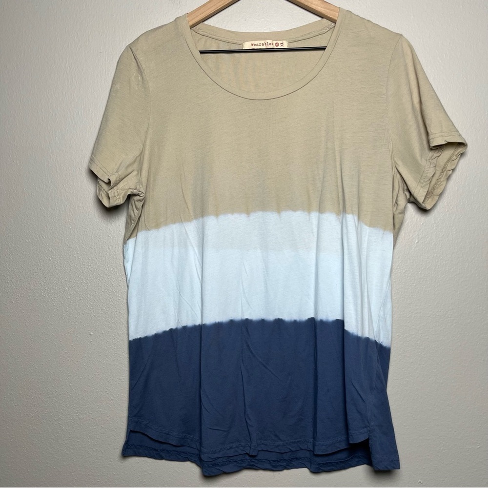 XCVI Short Sleeve Colorblock Tee in Beige, White & Navy